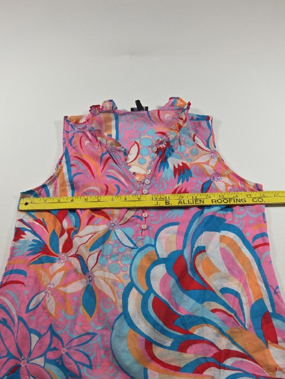 Talbots Pink Floral-Print Ruffle Henley Camisole Sleeveless Button Summer Light - Picture 6 of 8